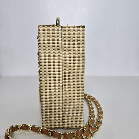 NWOT J. McLaughlin Wicker Woven Crossbody Box Bag Brown Rectangular Chain - Picture 4 of 8